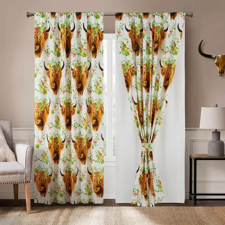 Western Linen Curtains ~ Highland Cow - Henderson's Western Store