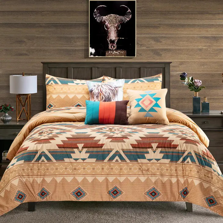 Western Linen Comforter Set ~ Tan Aztec - Henderson's Western Store