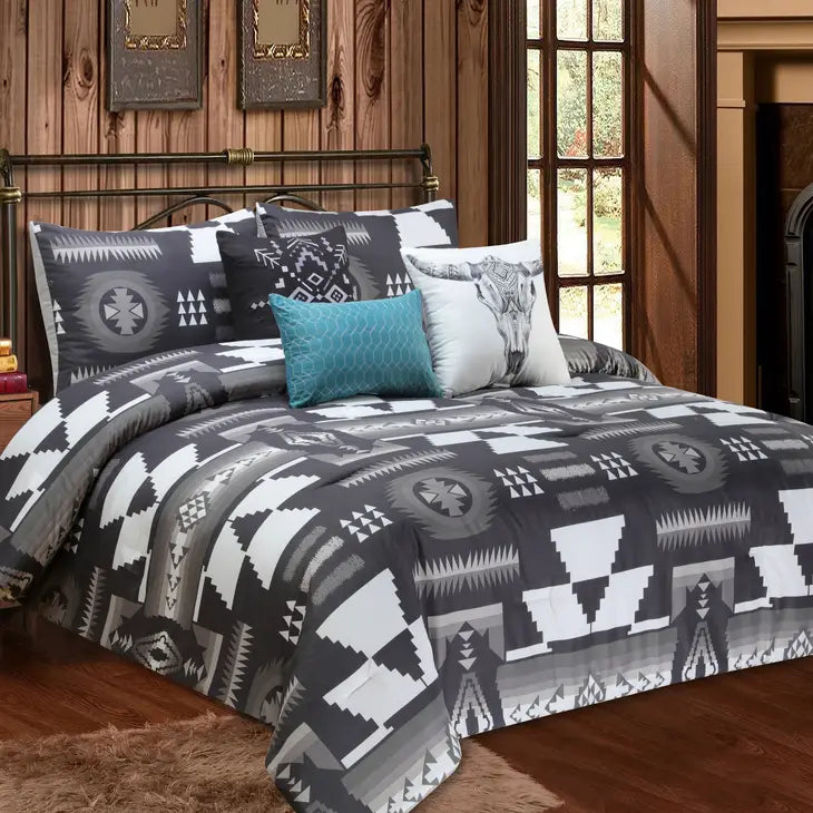 Western Linen Comforter Set ~ Grey Southwest - Henderson's Western Store
