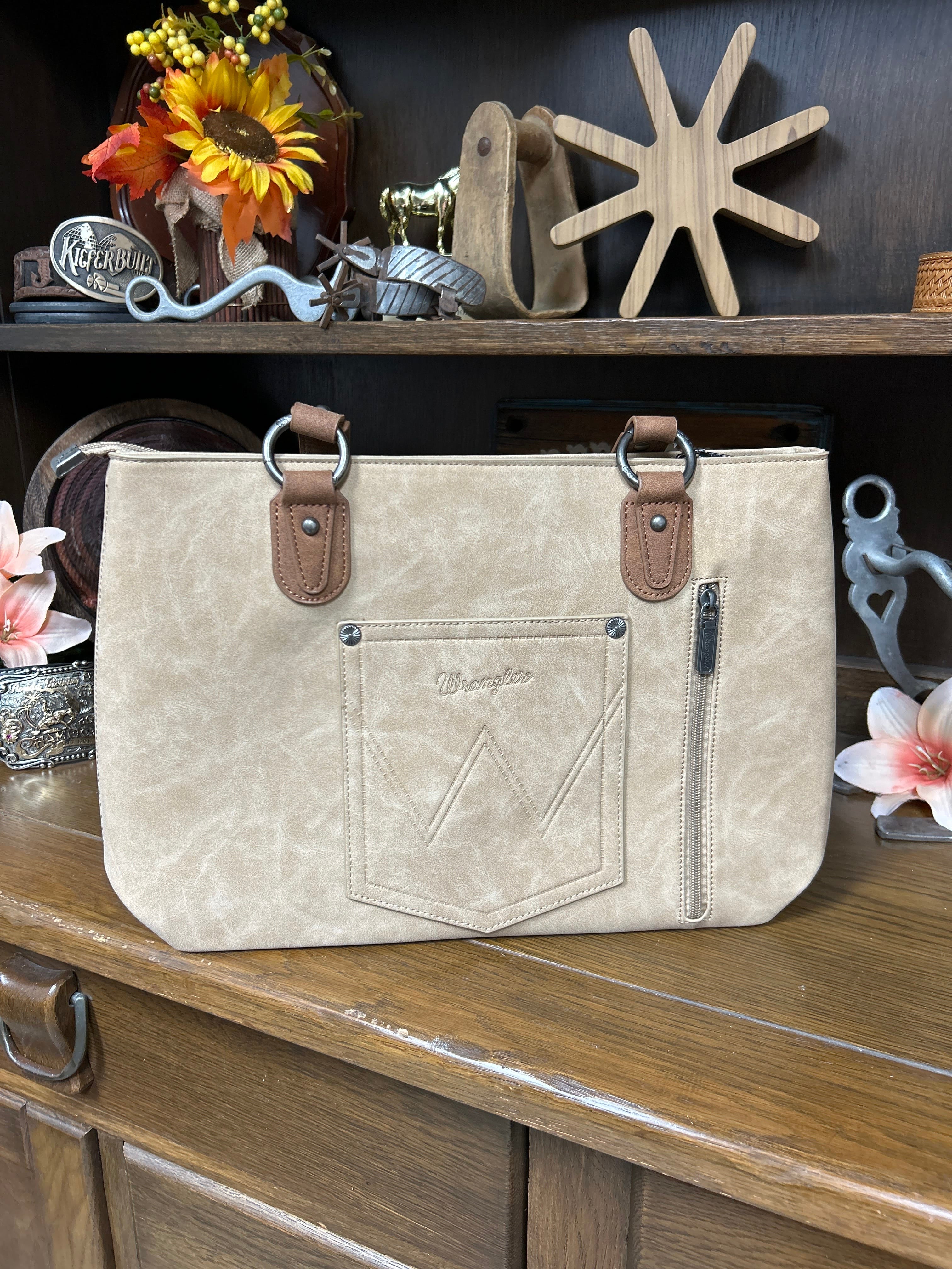 Wrangler Braided Whipstitch Zippered Tote ~ Tan - Henderson's Western Store