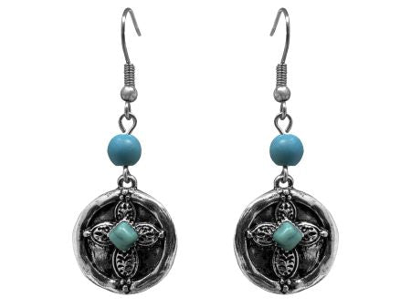 Silver Cross Earrings with Turquoise accents - Henderson's Western Store