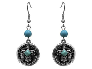 Load image into Gallery viewer, Silver Cross Earrings with Turquoise accents - Henderson&#39;s Western Store