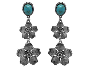 Load image into Gallery viewer, Silver Tone Textured Flower Dangle Post Earrings - Henderson&#39;s Western Store