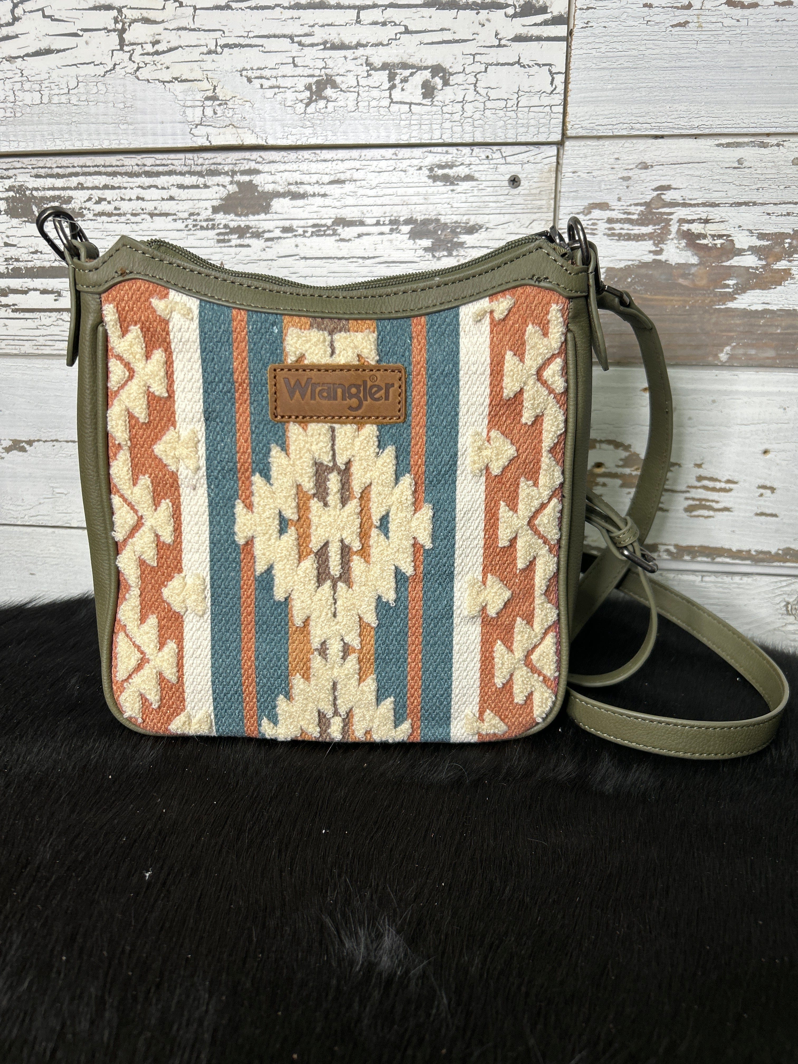 Wrangler Sherpa Aztec Canvas Crossbody - Green - Henderson's Western Store