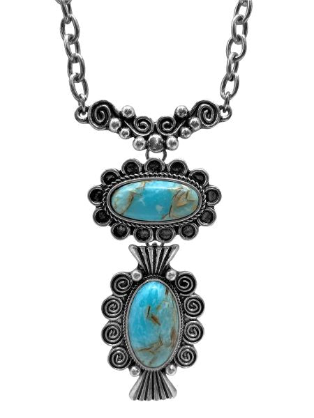 Western Oval Turquoise Stone Concho Double Pendant Necklace - Henderson's Western Store