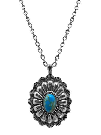 Western Oval Turquoise Stone Concho Pendant Necklace - Henderson's Western Store
