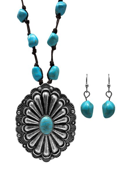 Western Statement Turquoise Stone Necklace and Earrings Set - Henderson's Western Store