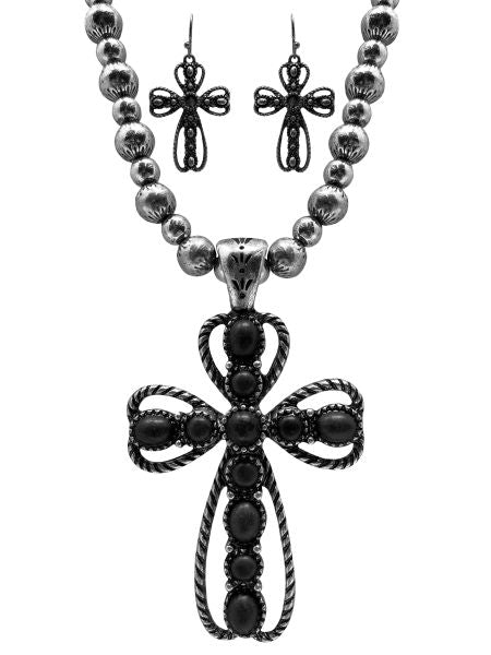 Western Statement Silver Cross Necklace and Earrings Set - Henderson's Western Store