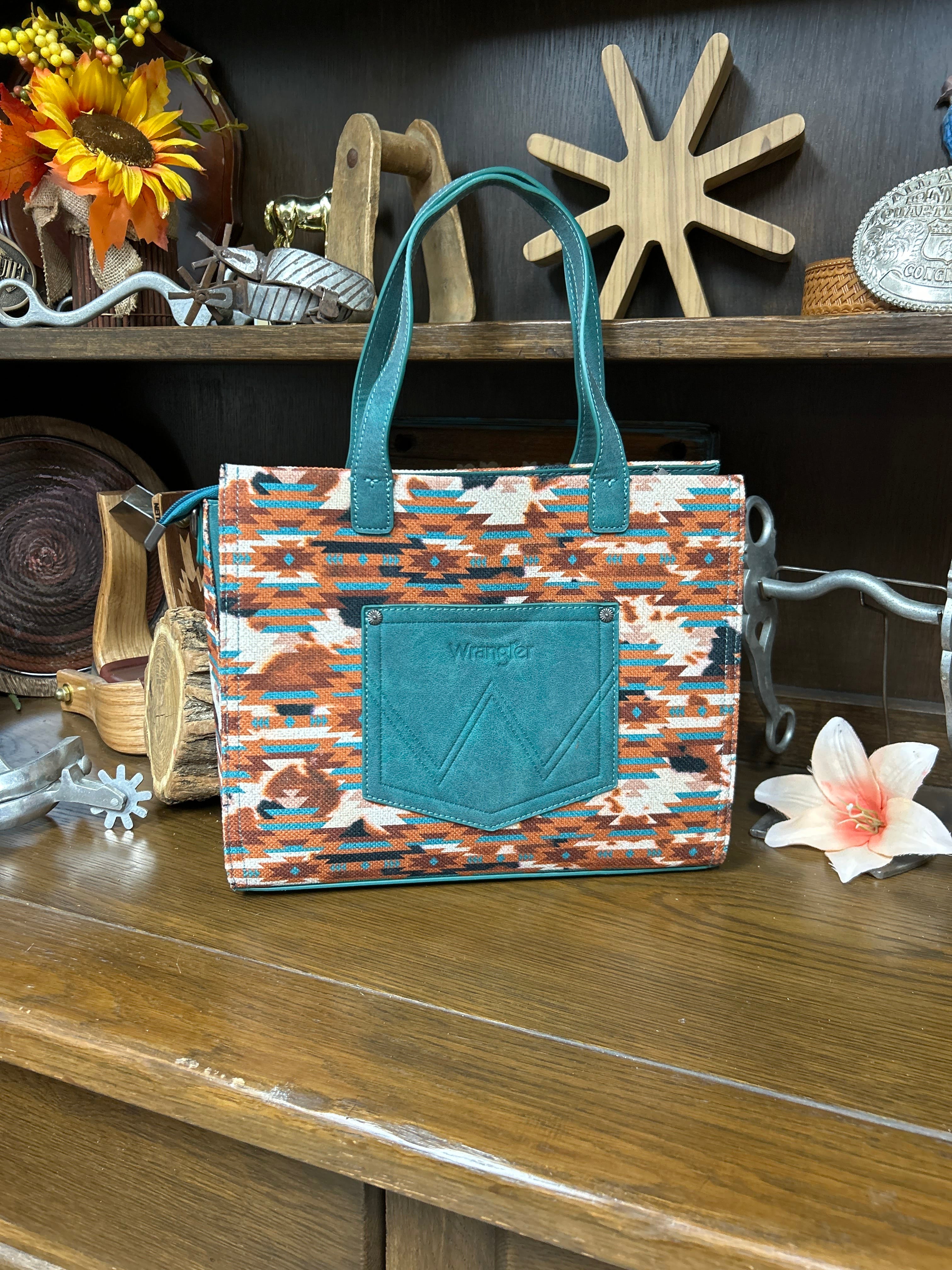 Wrangler Aztec Print Tote/Crossbody - Turquoise - Henderson's Western Store