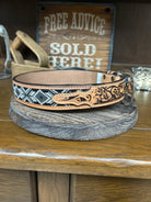 Leather Beaded Inlay Belt~Silver - Henderson's Western Store