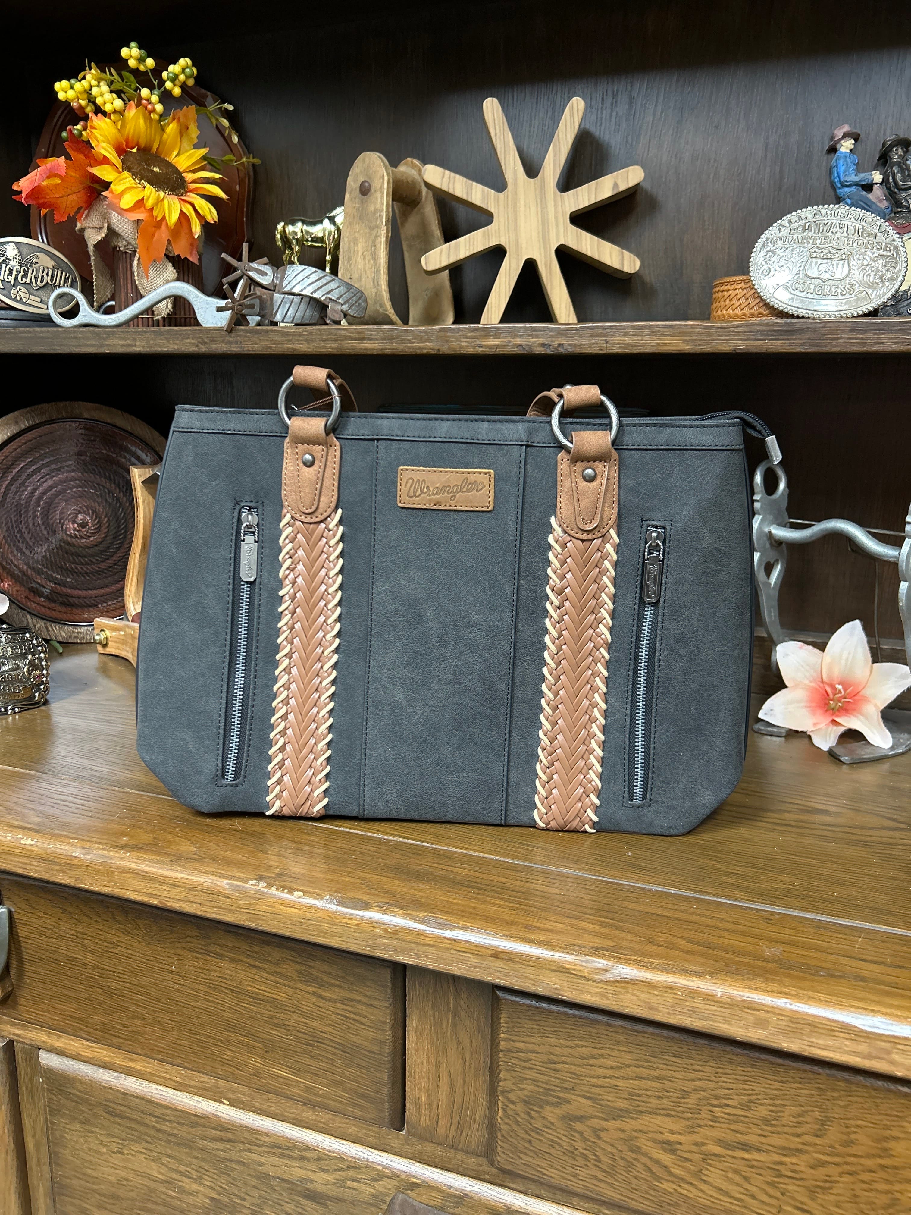 Wrangler Braided Whipstitch Zippered Tote ~ Black - Henderson's Western Store