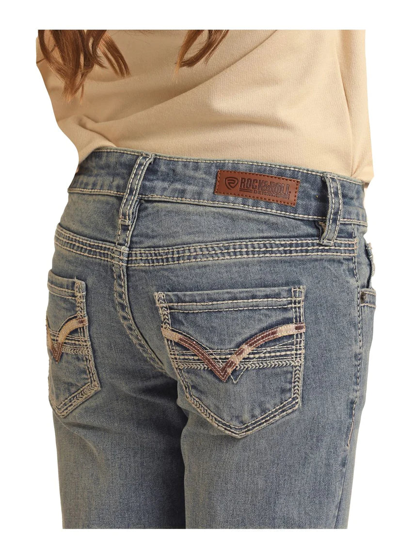 Girl's Cowhide Embroidered Jeans by Rock & Roll - Henderson's Western Store