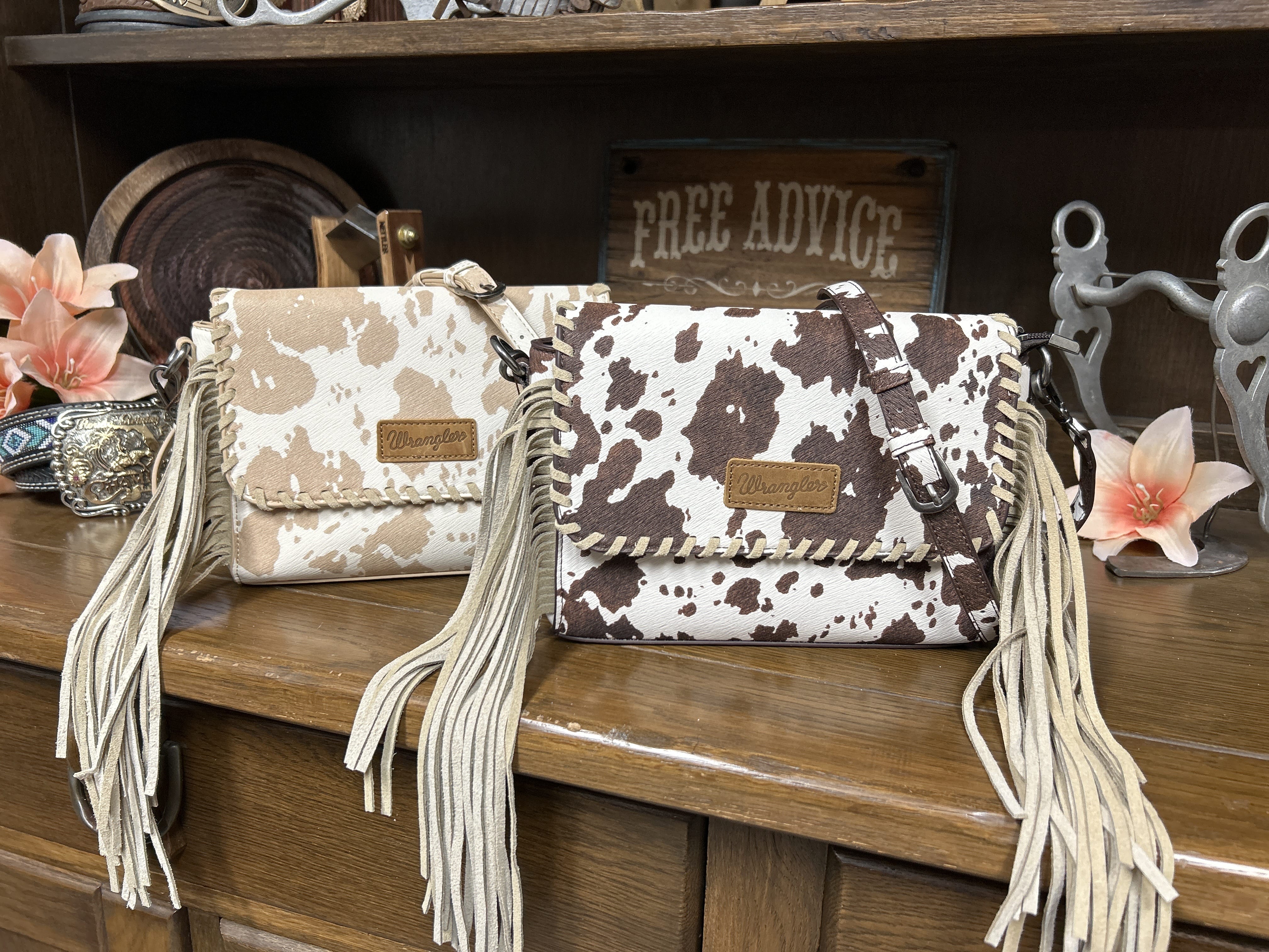 Wrangler Cow Print Fringe Crossbody Bag - Henderson's Western Store