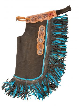 Brown Suede Chink W/Turquoise Fringe - Henderson's Western Store