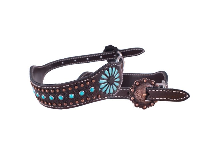 Painted Dog Collar~Turq Flower - Henderson's Western Store