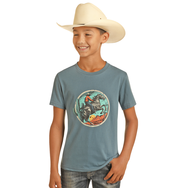 Boy's Graphic Tee by Rock & Roll ~ Lt Navy - Henderson's Western Store