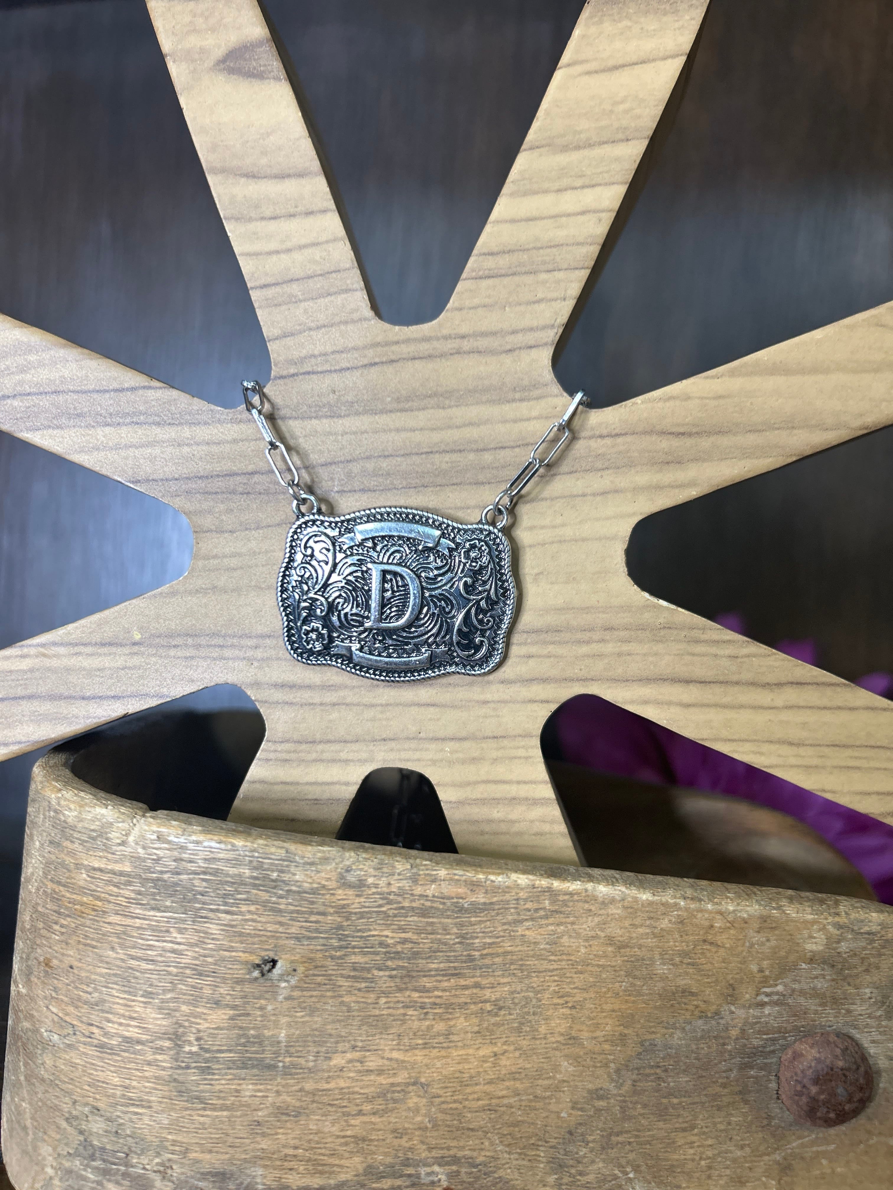 Western Buckle Initial Necklace ~ D - Henderson's Western Store