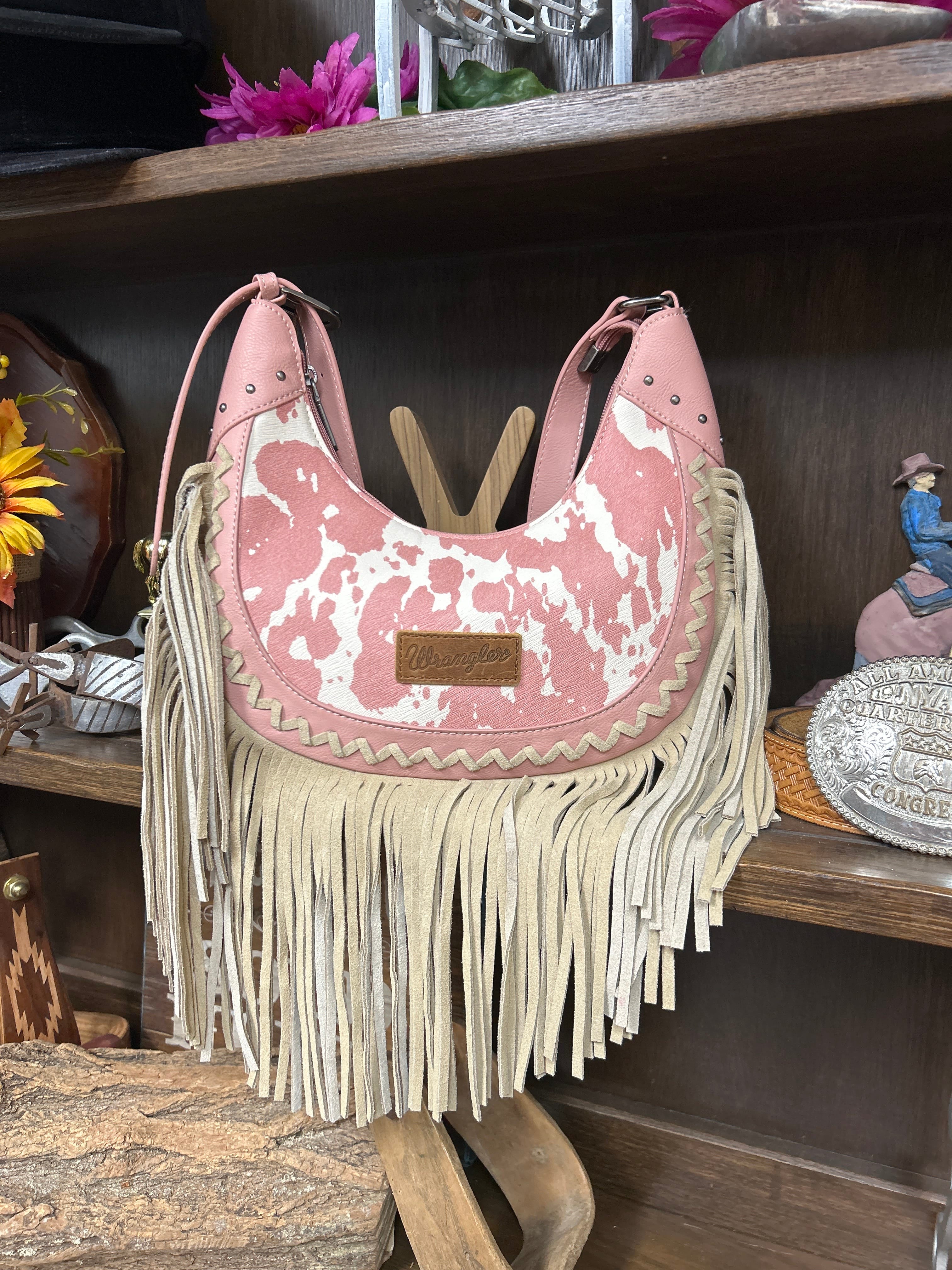 Wrangler Cow Print Fringe Shoulder Hobo Bag - Henderson's Western Store