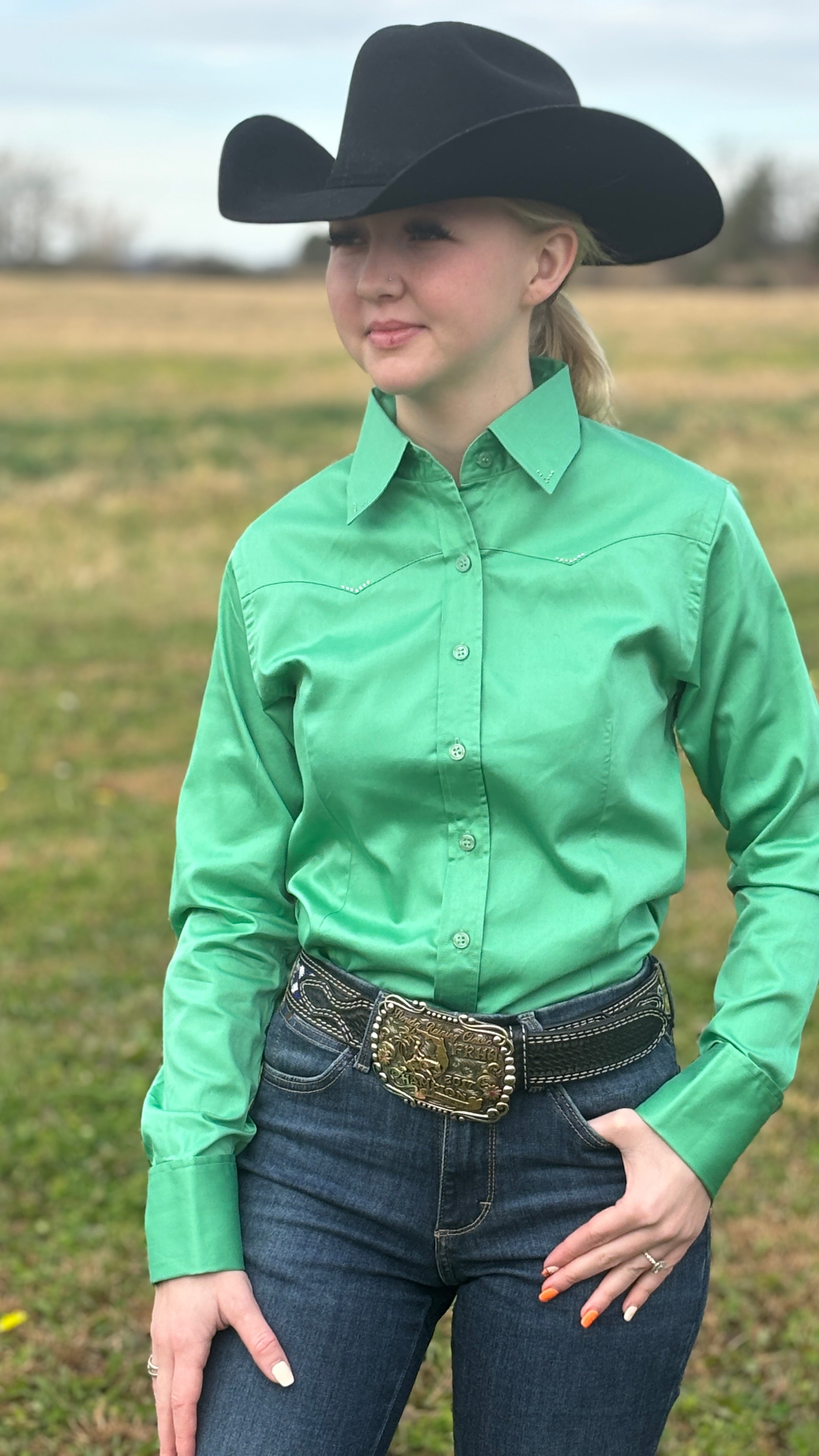 Sateen Solid Shirts ~ Apple Green - Henderson's Western Store