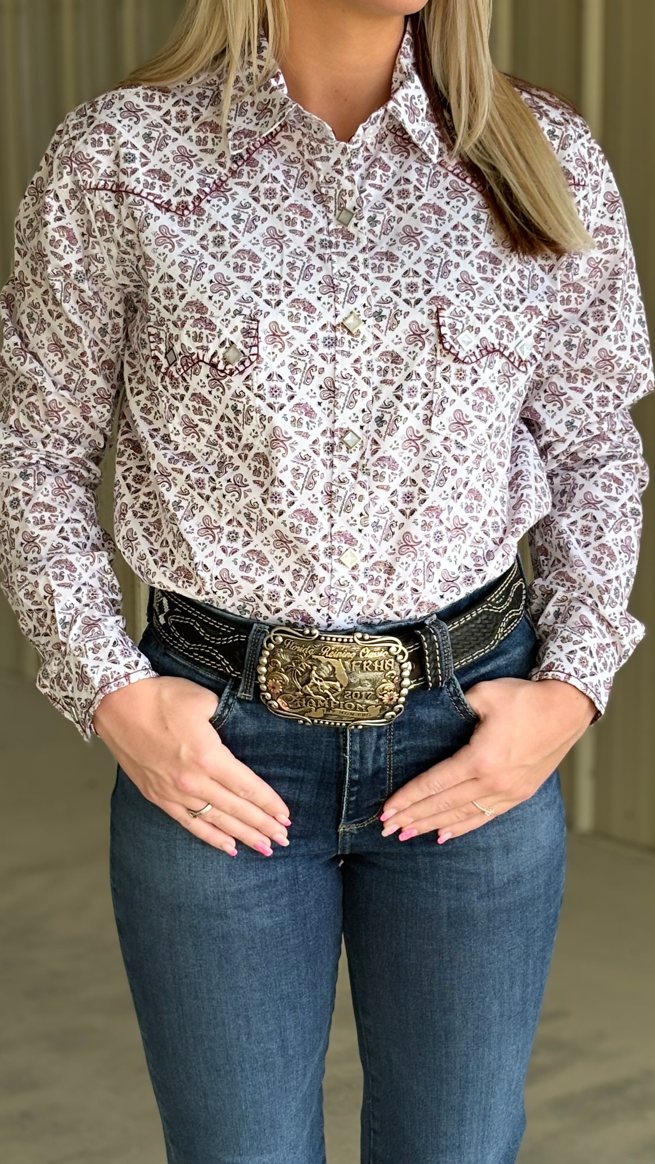 Ladies Floral Paisley Rough Stock ~ Maroon - Henderson's Western Store