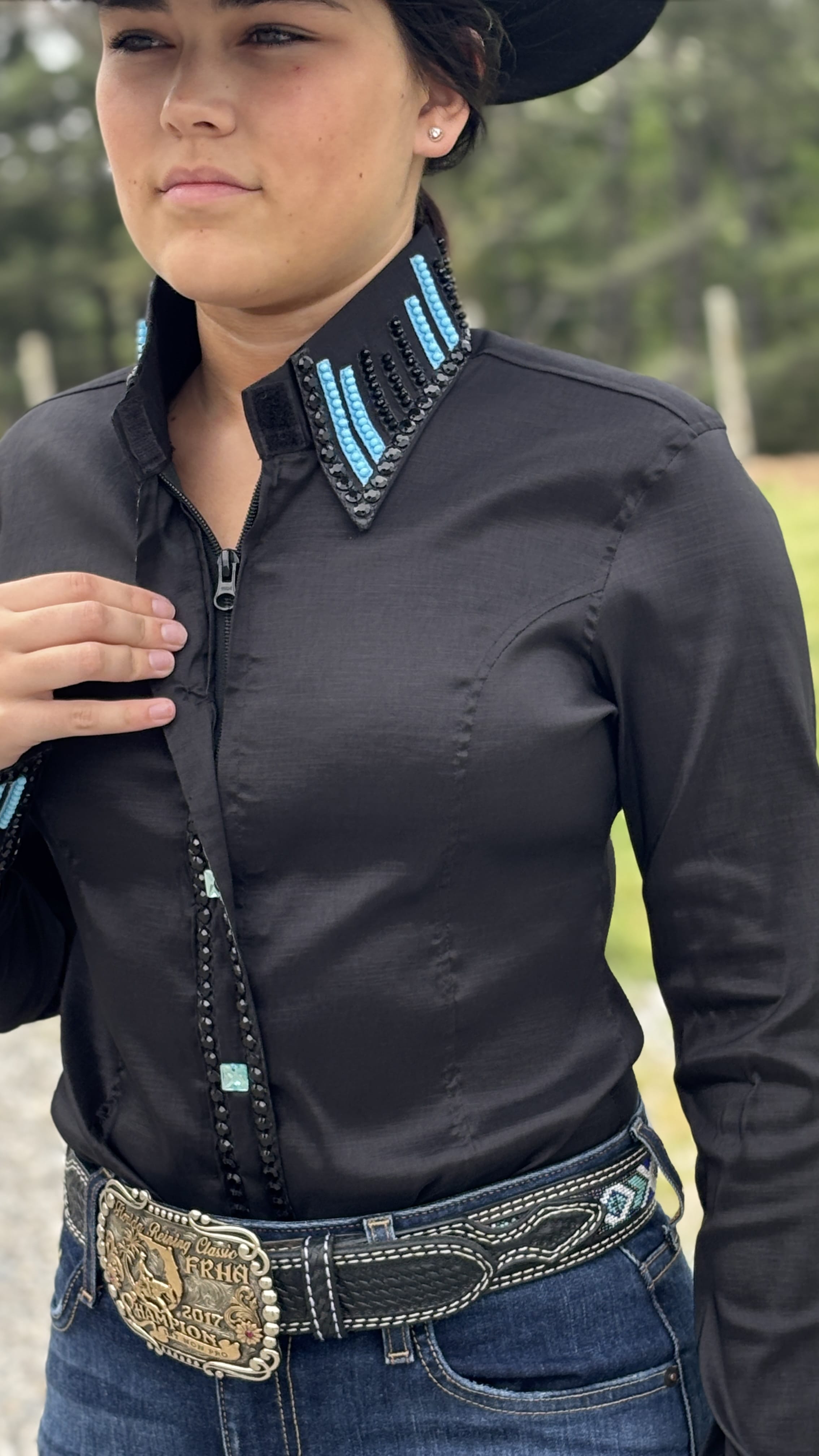 RHC Taffeta Bling Concealed Zipper Show Shirt -Black - Henderson's Western Store