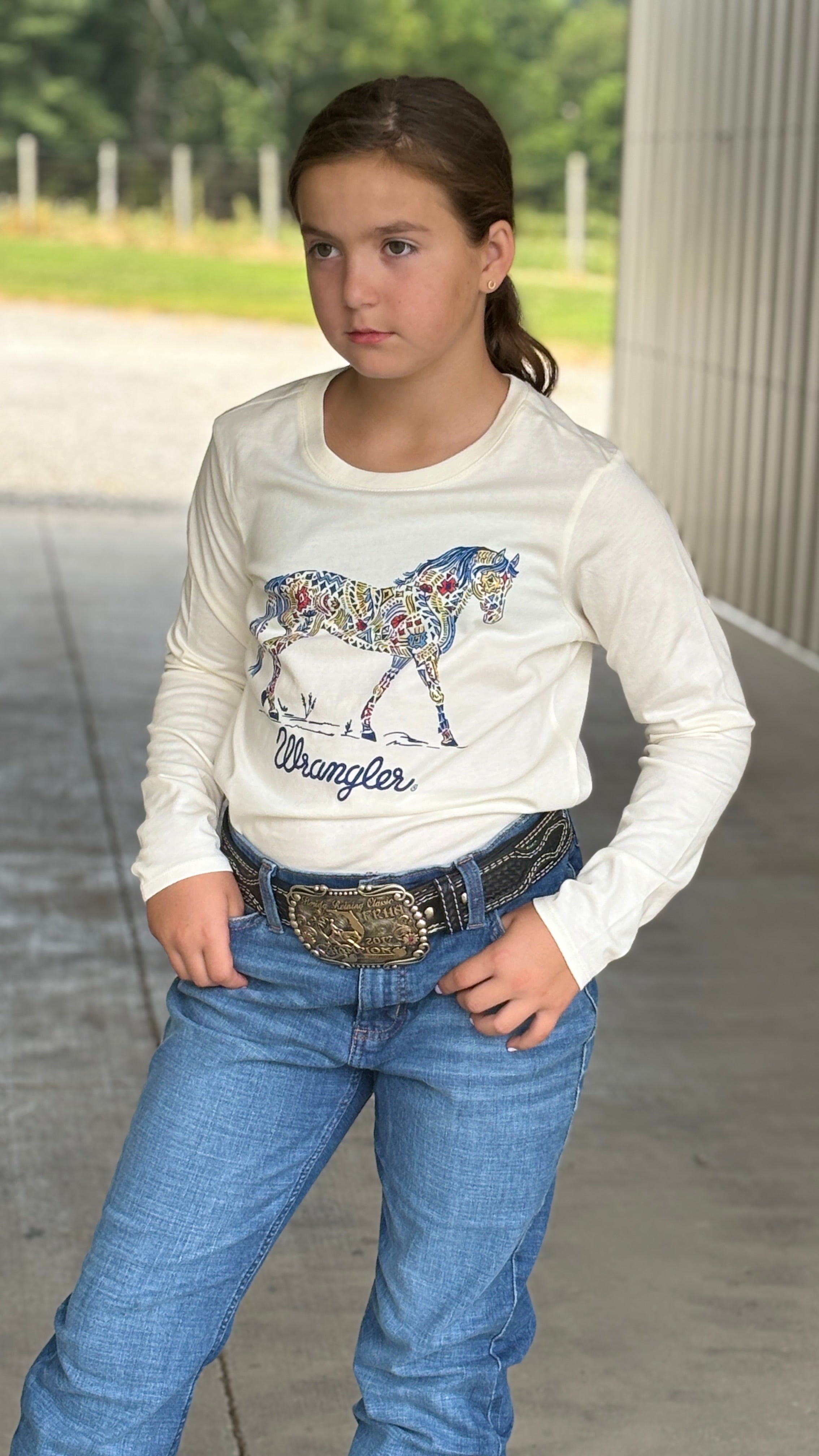 Girl's Wrangler Horse Tee - Henderson's Western Store