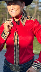 RHC Taffeta Bling Concealed Zipper Show Shirt -Red - Henderson's Western Store