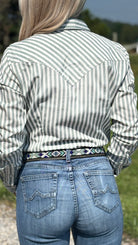 Wrangler Retro Western Snap ~ Green Stripe - Henderson's Western Store