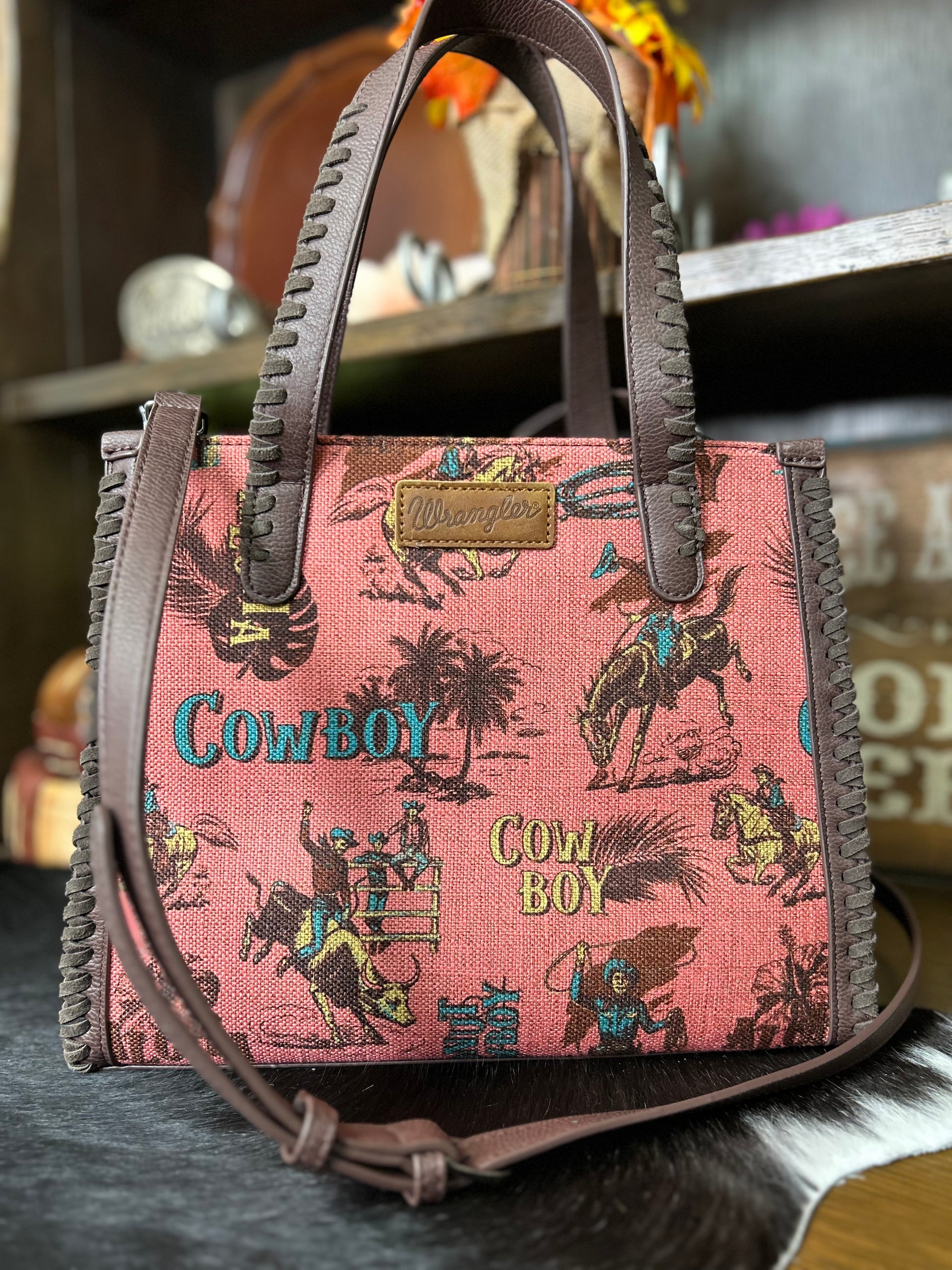 Wrangler Vintage Print Carry Satchel/Crossbody ~ Pink