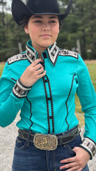 RHC Taffeta Bling Concealed Zipper Show Shirt -Teal Temptation - Henderson's Western Store