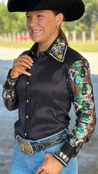 RHC Taffeta Bling Sheer Sleeve - Black/Silver - Henderson's Western Store