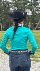 RHC Taffeta Bling Concealed Zipper Show Shirt -Teal Temptation - Henderson's Western Store