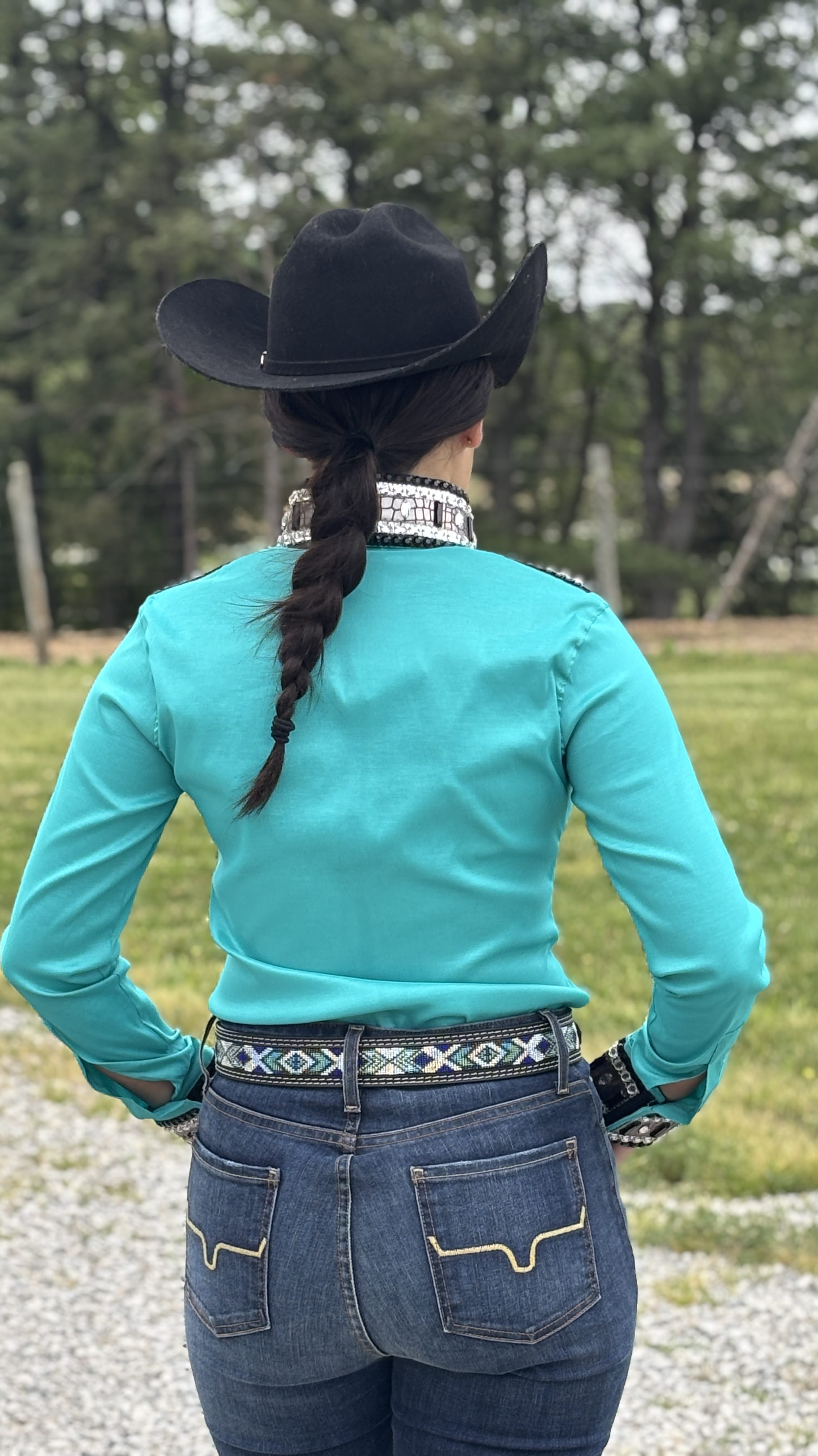 RHC Taffeta Bling Concealed Zipper Show Shirt -Teal Temptation - Henderson's Western Store