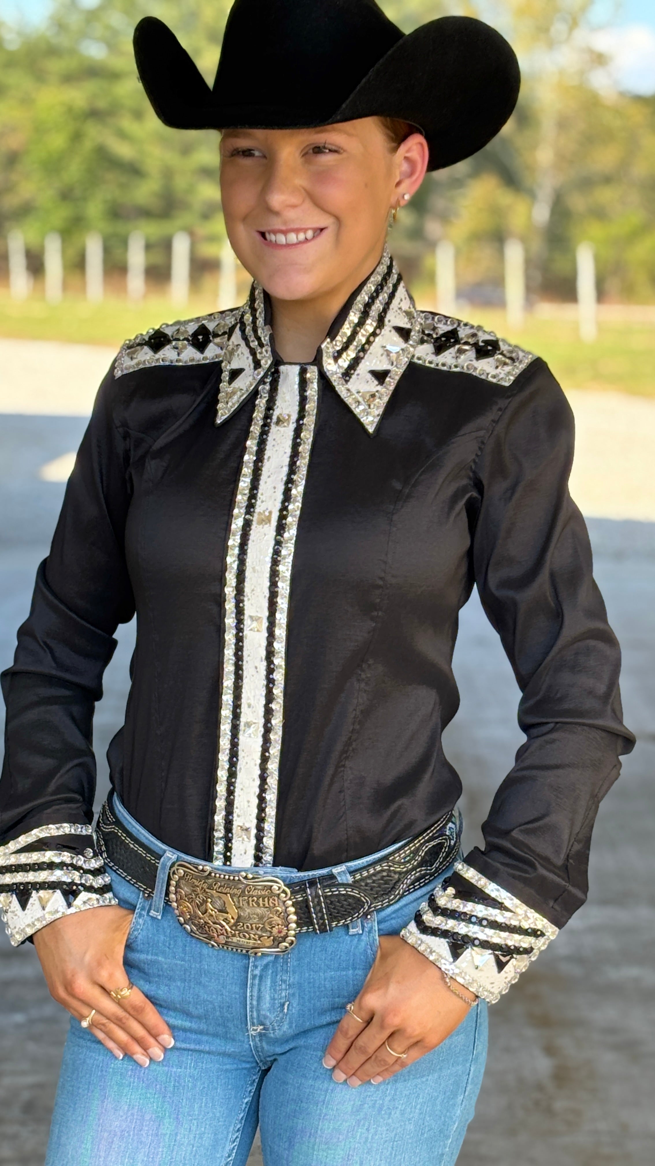 RHC Taffeta Bling Concealed Zipper Show Shirt - Black - Henderson's Western Store