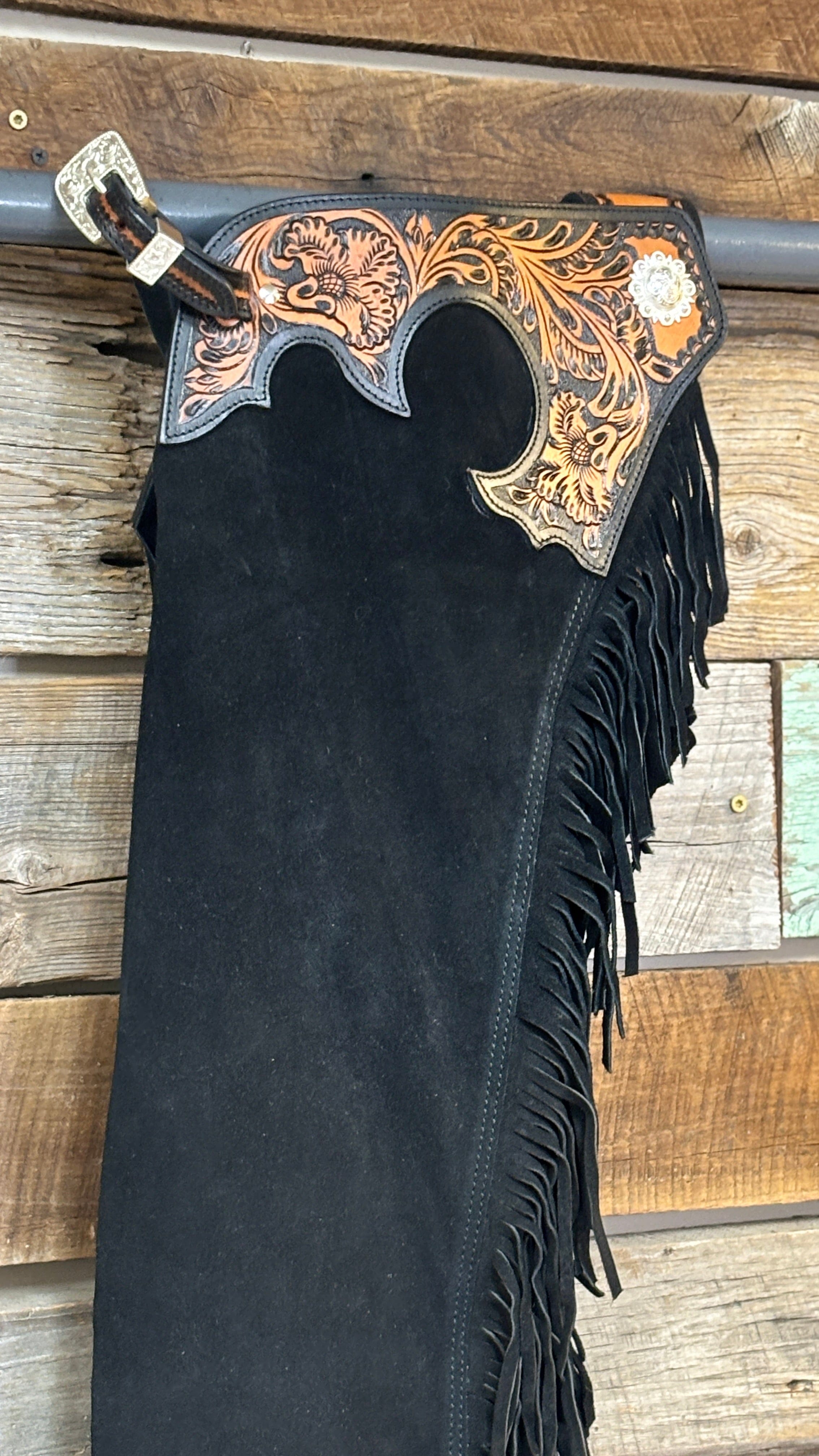 Suede Tooled Top Chaps ~ Black