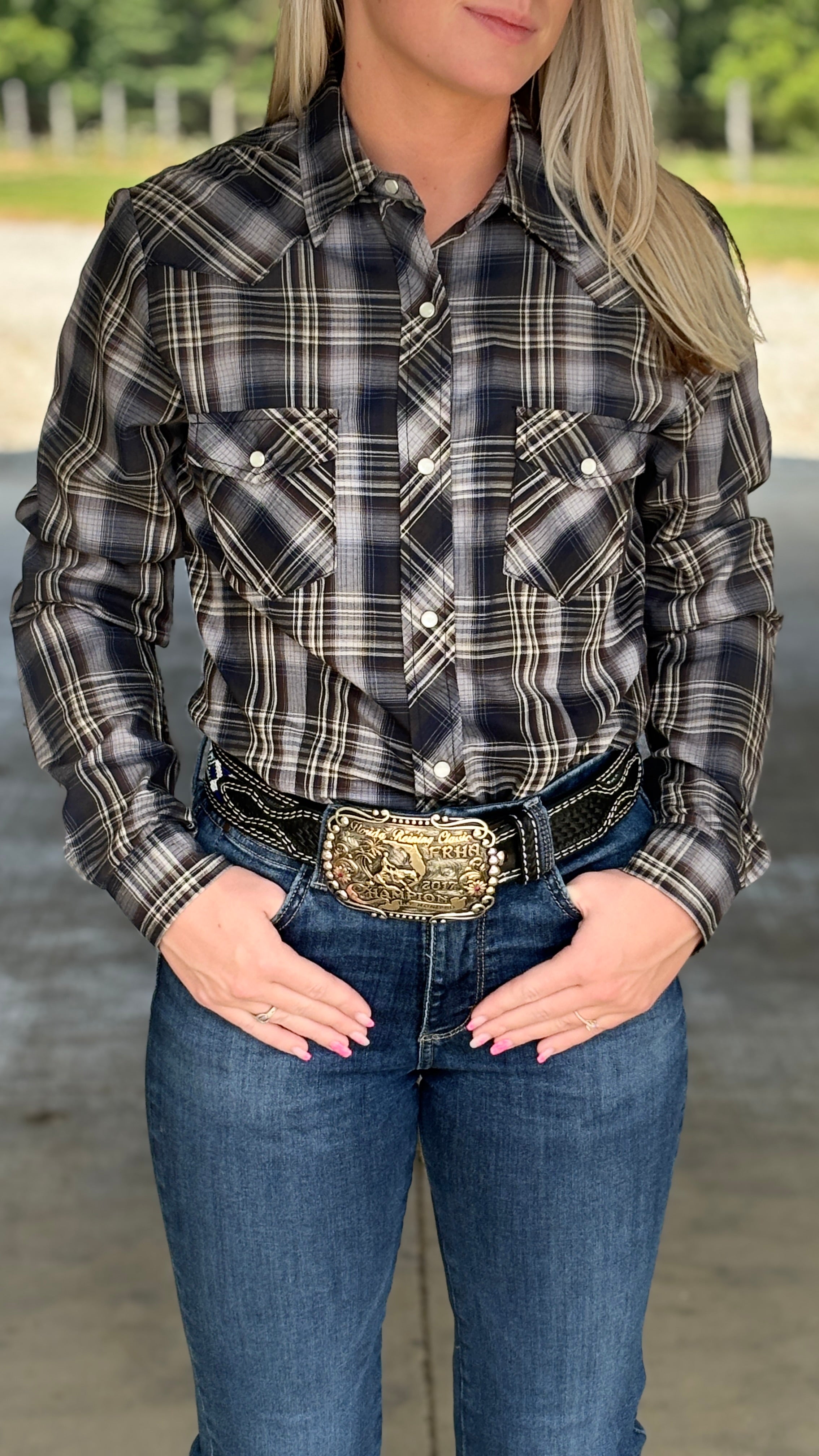 Ladies Navy W/Brown Plaid by Roper - Henderson's Western Store