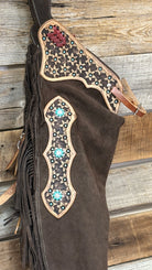Brown Suede Chink ~ Floral Tooling - Henderson's Western Store