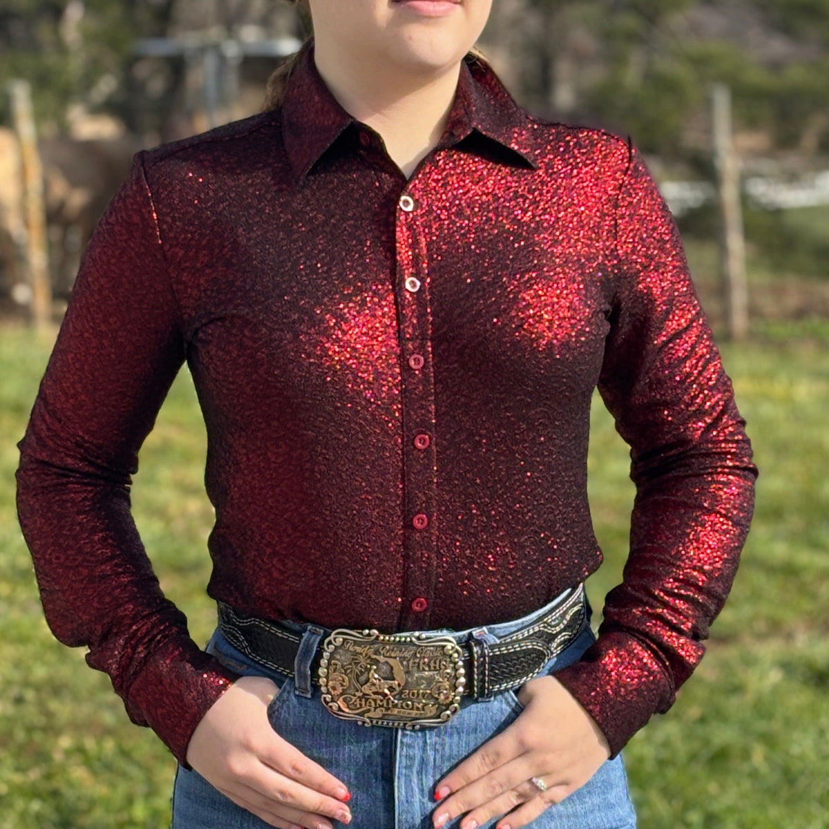 Pullover Button Up by Cowgirl Tuff ~ Red Shimmer