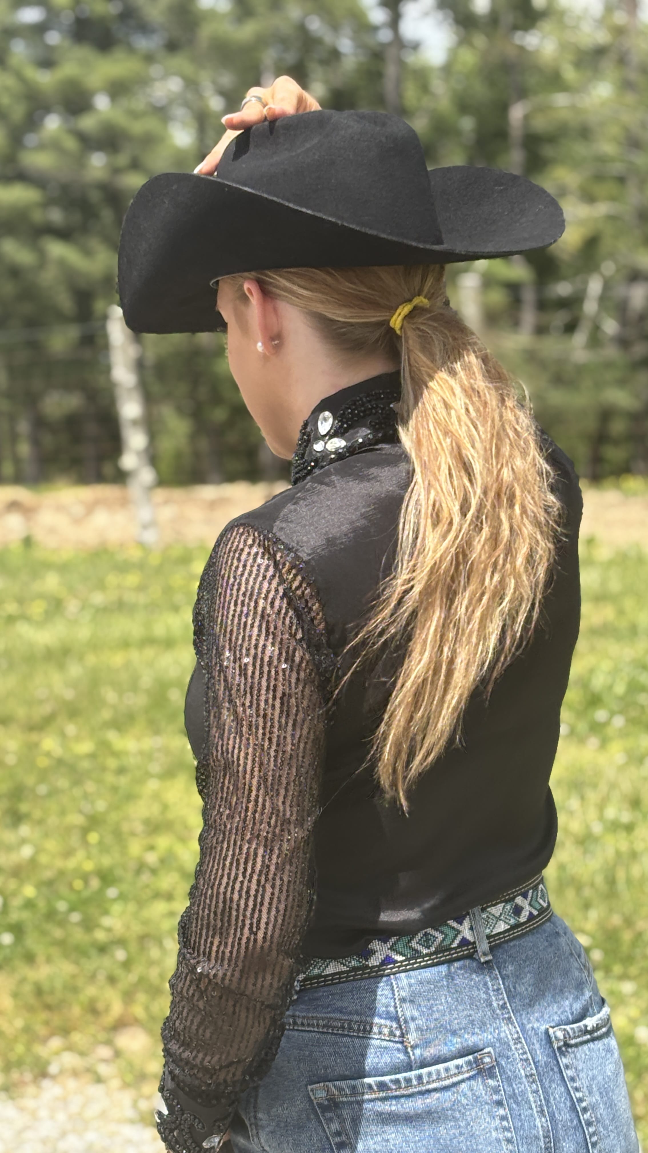 RHC Taffeta Bling Concealed Zipper Show Shirt - Sheer Sleeves - Henderson's Western Store