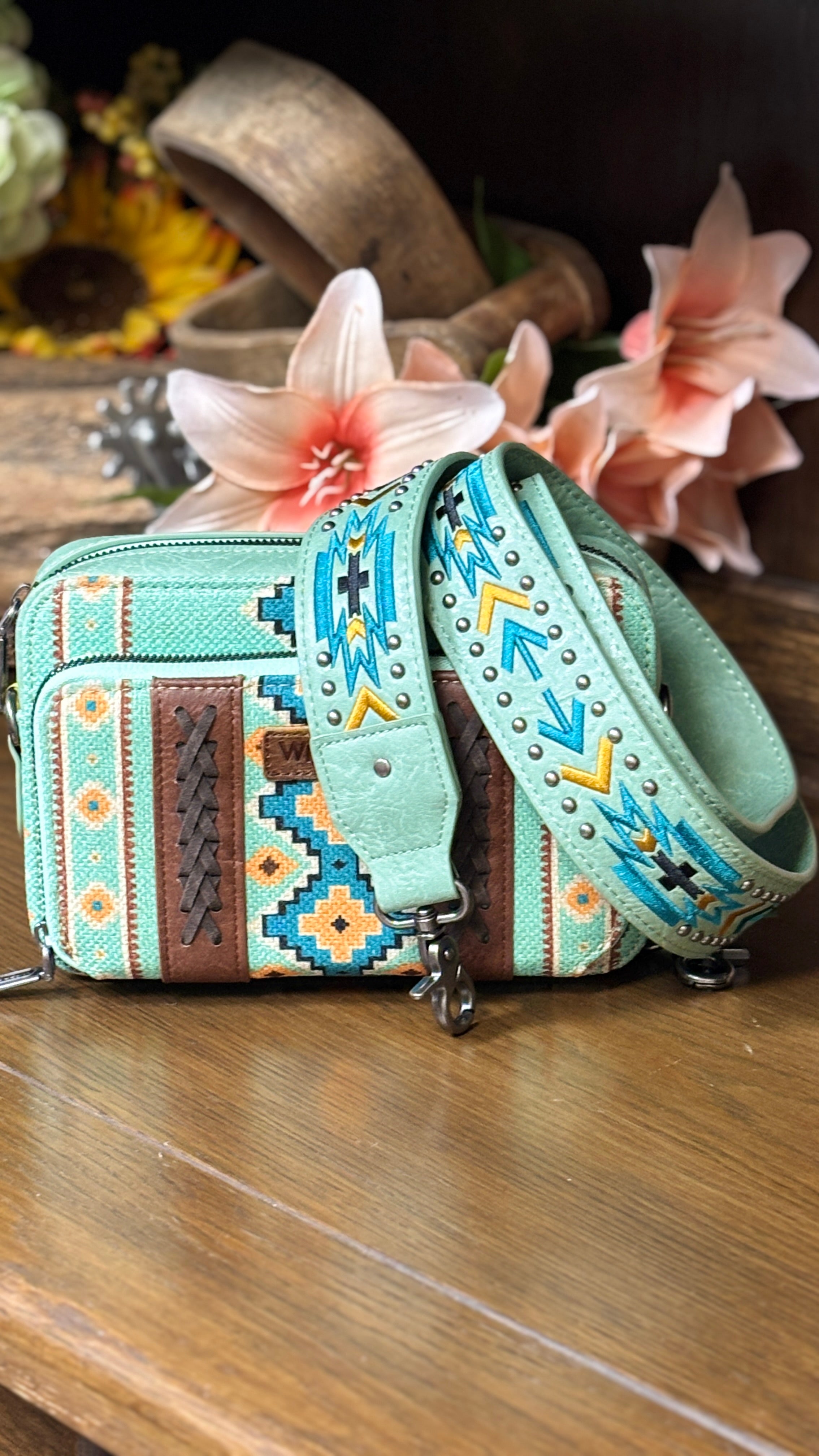 Wrangler Southwest Print Crossbody ~ Green - Henderson's Western Store