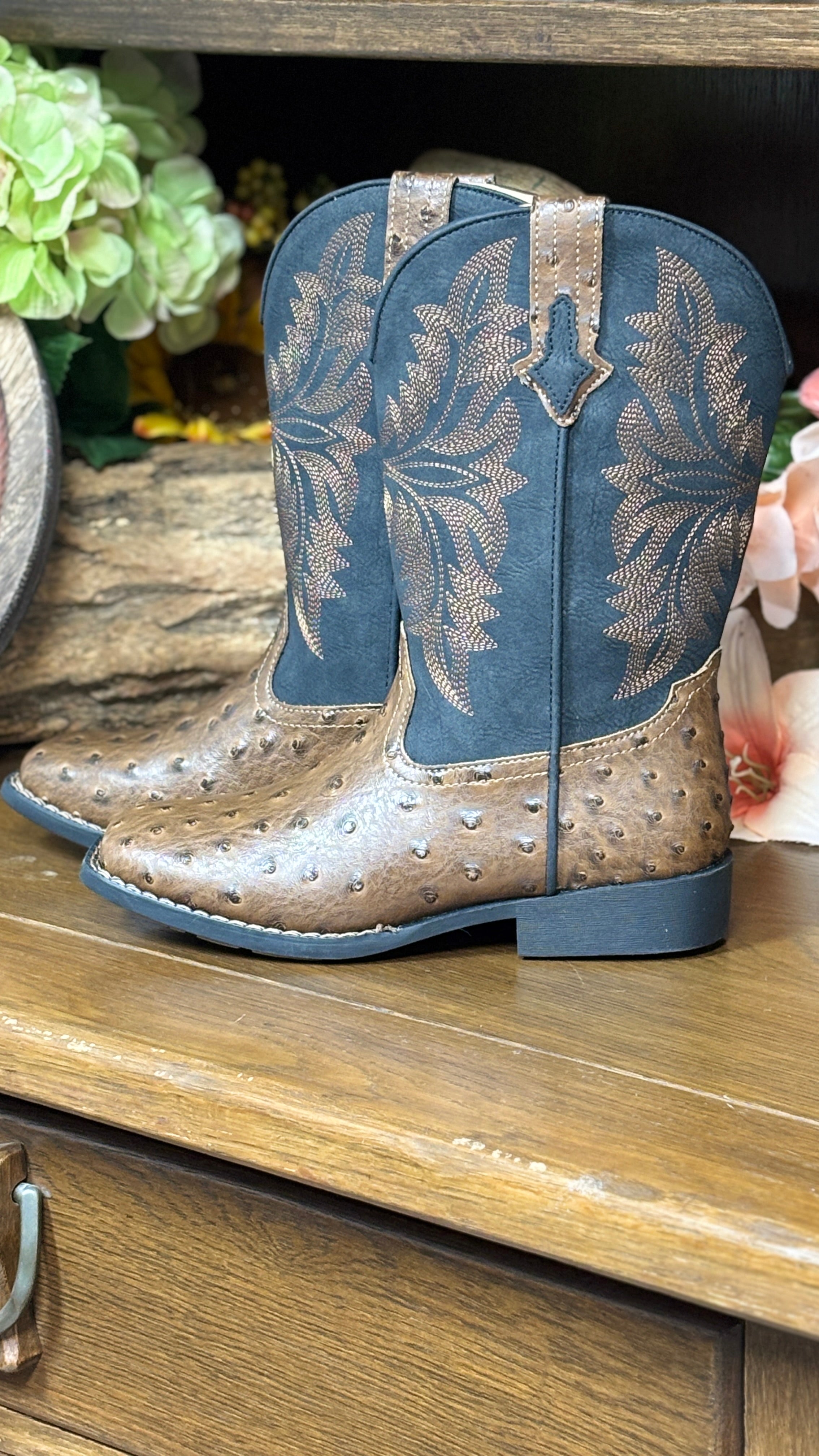 Jed Faux Ostrich Boots by Roper ~ Big Kids - Henderson's Western Store