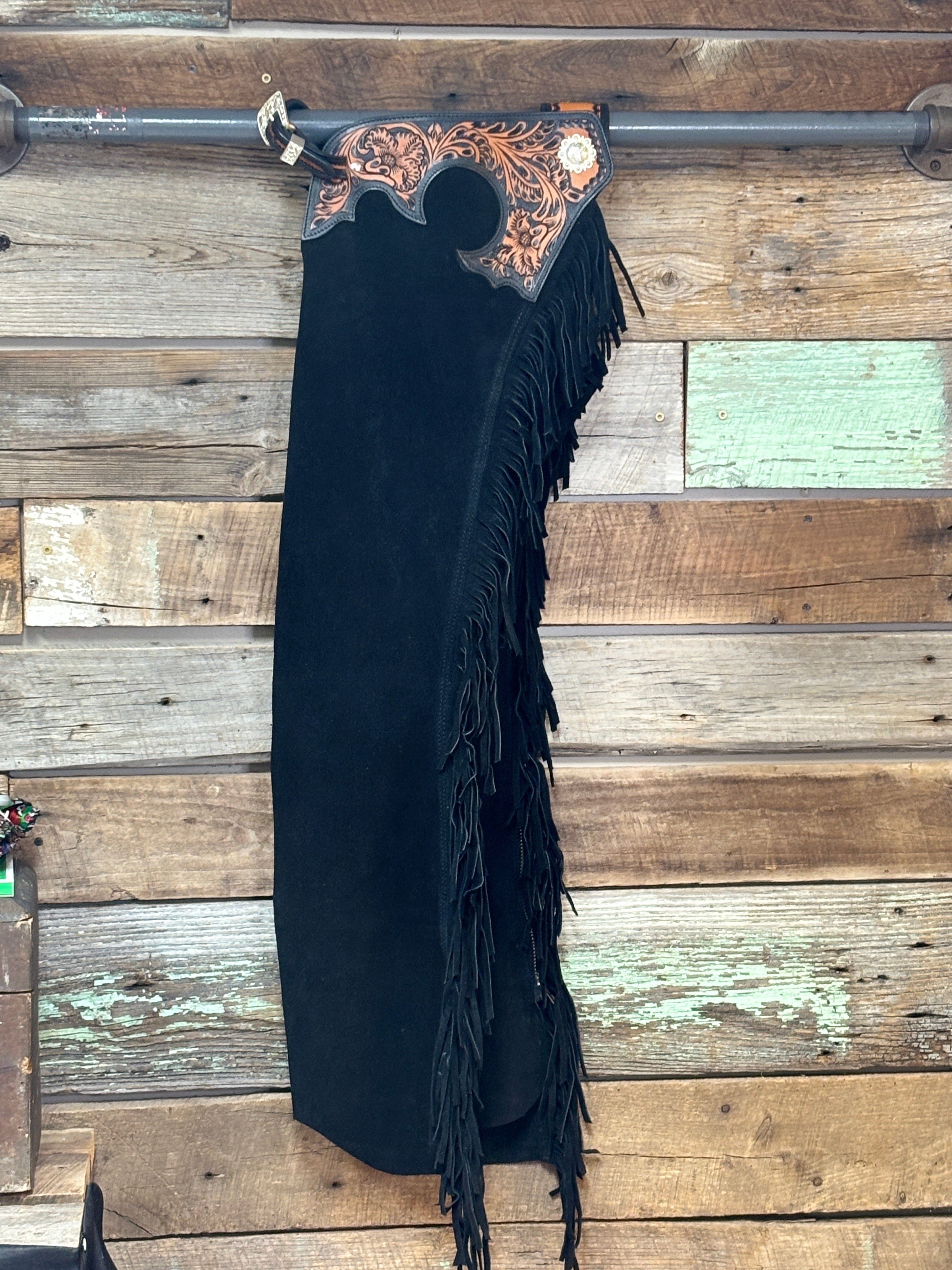 Suede Tooled Top Chaps ~ Black