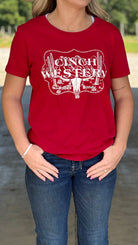 Ladies Cinch Brand Print Tee ~ Red - Henderson's Western Store