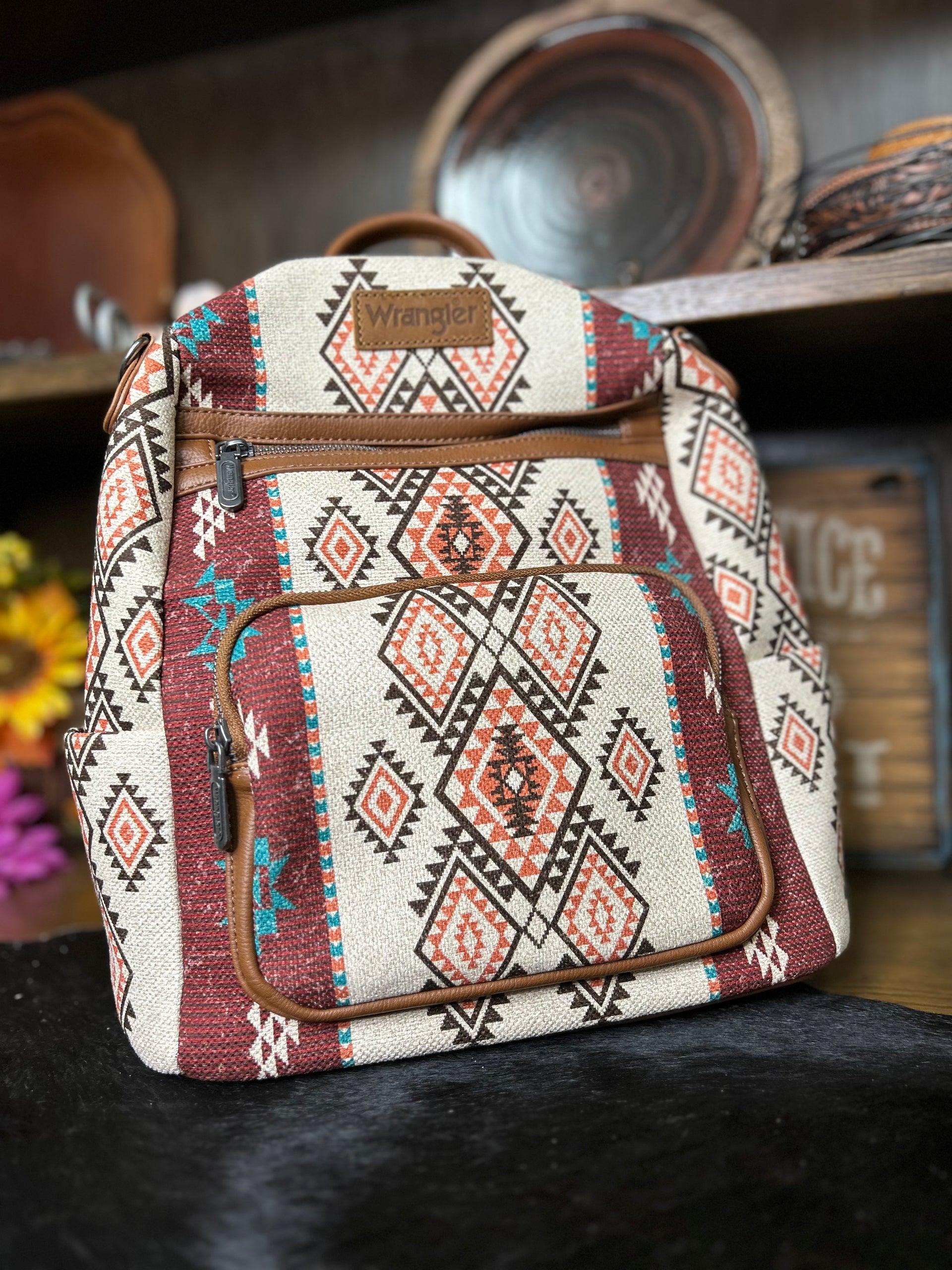 Wrangler Aztec Print Backpack ~ Brown | Henderson display picture 3