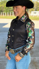 RHC Taffeta Bling Sheer Sleeve - Black/Silver - Henderson's Western Store