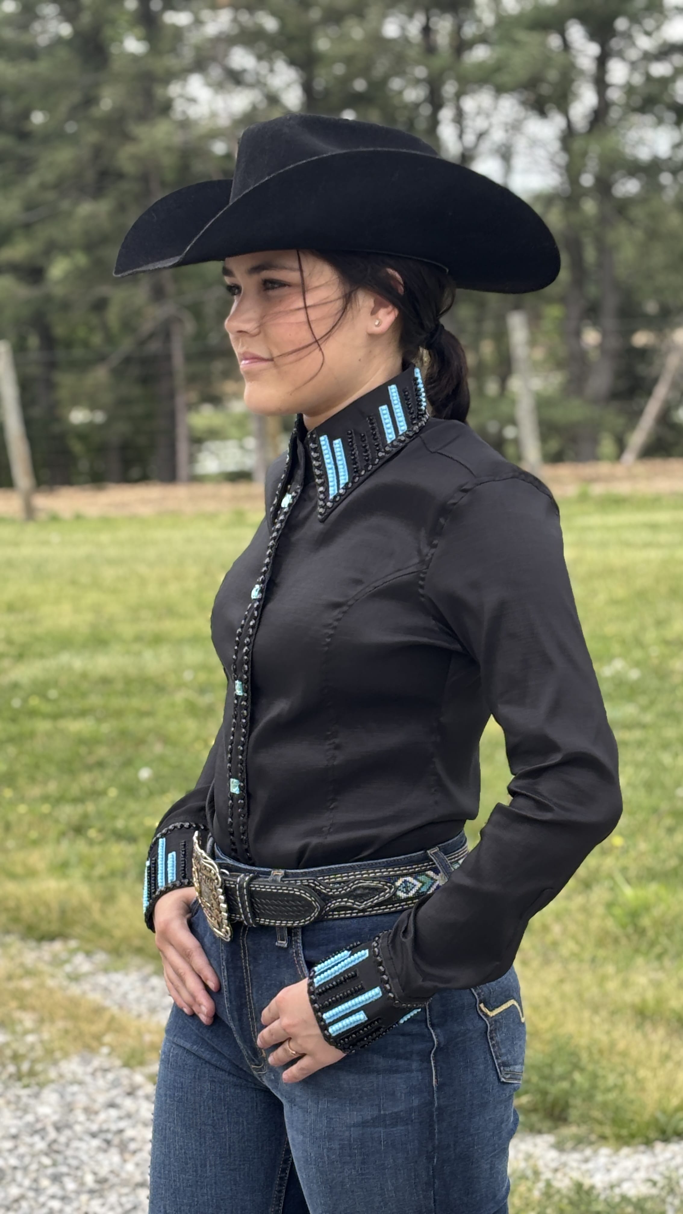 RHC Taffeta Bling Concealed Zipper Show Shirt -Black - Henderson's Western Store