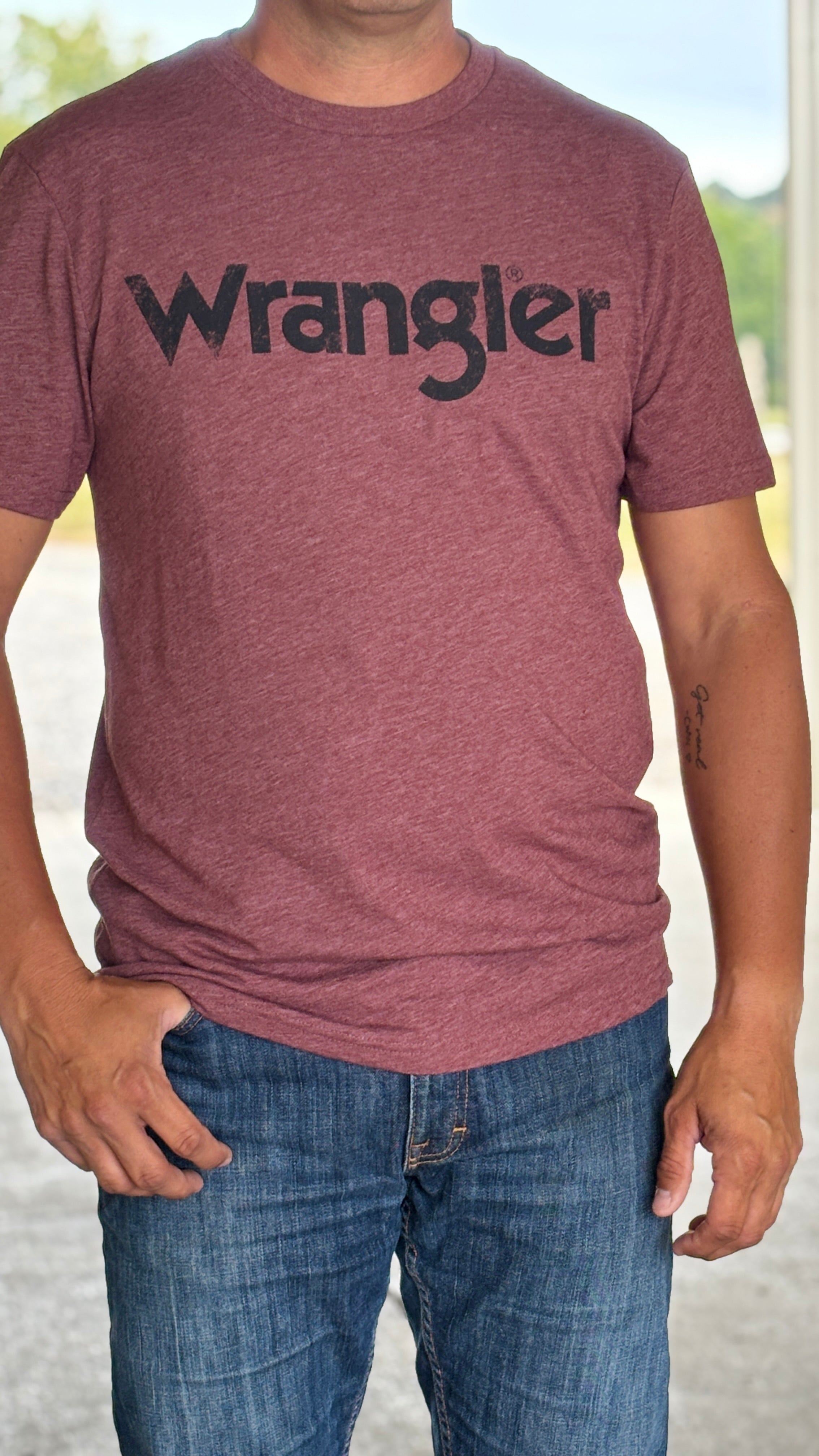 Men's Wrangler Logo Tee ~ Burgundy - Henderson's Western Store