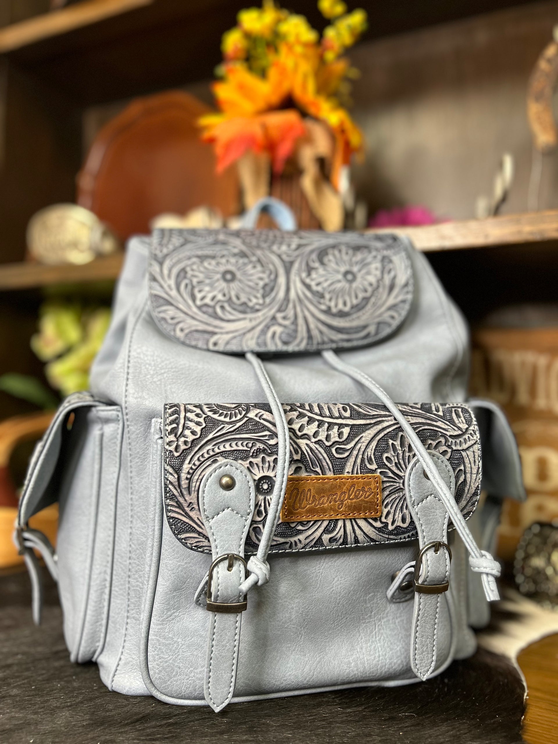 Blue Denim Western Backpack Floral Vine Pattern NWT Blue Daisy Print Backpack: Trendy Floral Travel Bag - Etsy main image 4