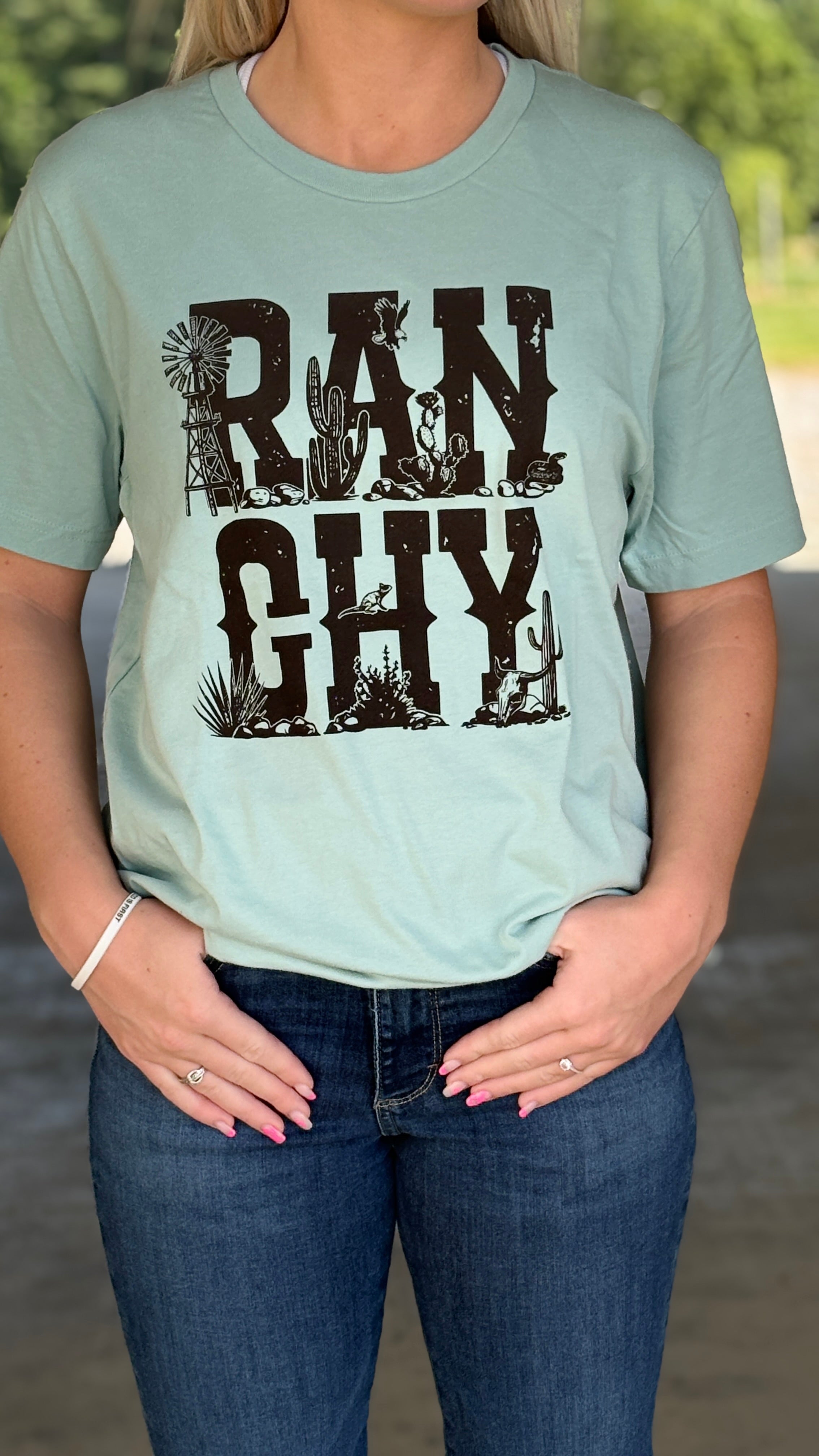 Ranchy Western Tee ~ Dusty Blue - Henderson's Western Store