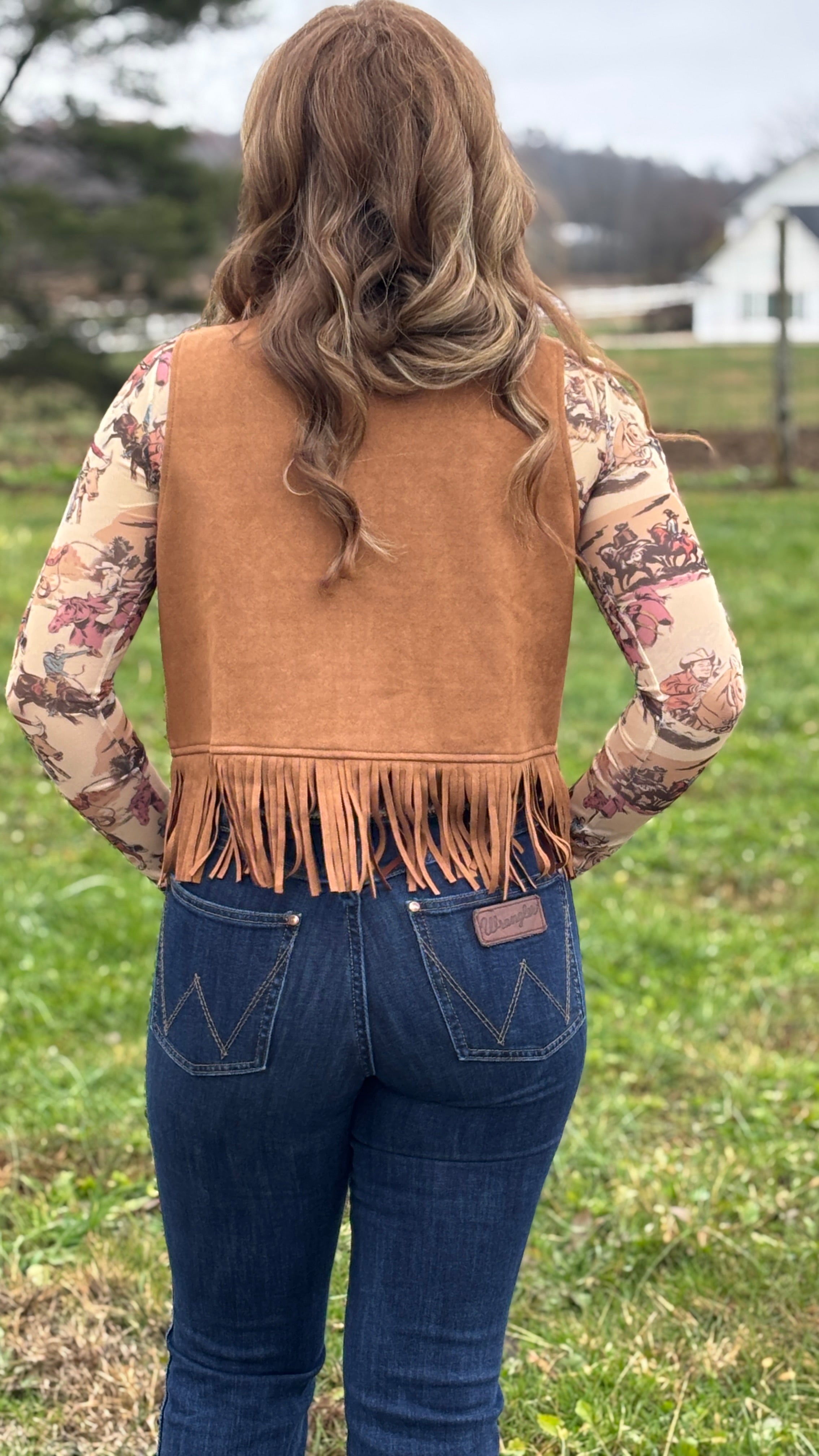 Western Cowboy Rodeo Print Sheer Mesh Fitted Top - Henderson's Western Store